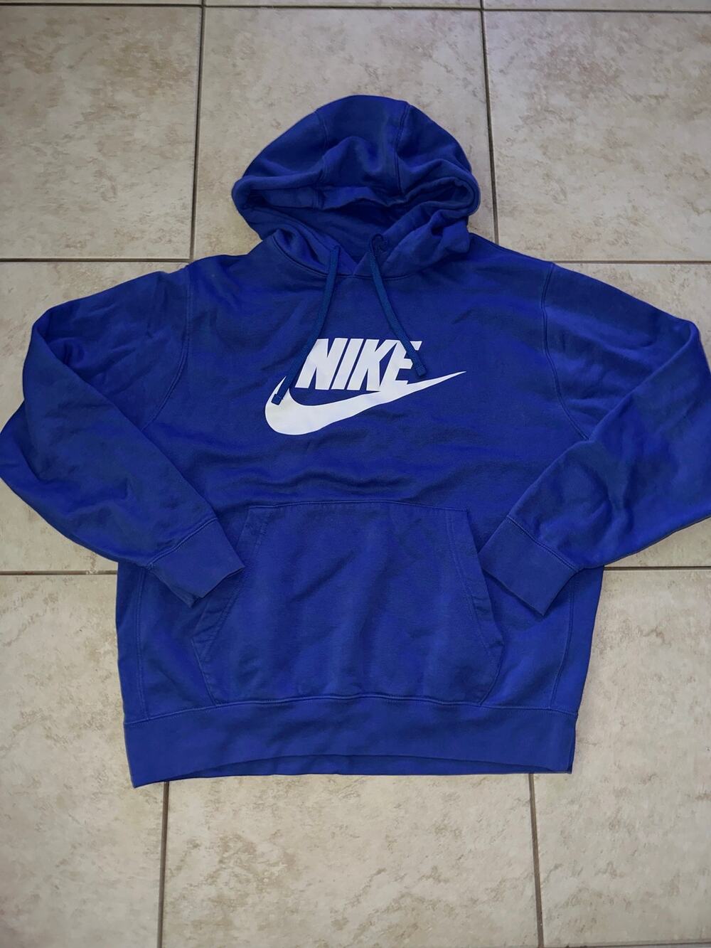 Nike Sportswear Blue Fleece Pullover Hoodie White Logo Size Large